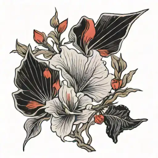 ginkgo leaf and red tulips tattoo design idea