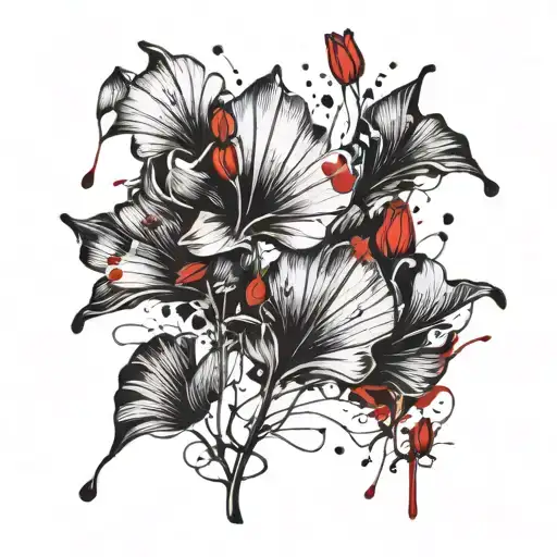 ginkgo leaf with red tulips tattoo design idea