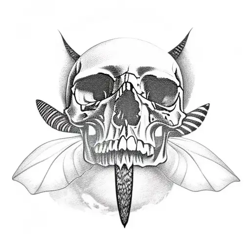 skull, moth, moon tattoo design idea