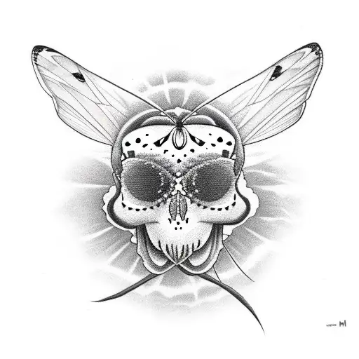 moth skull and moon tattoo design idea