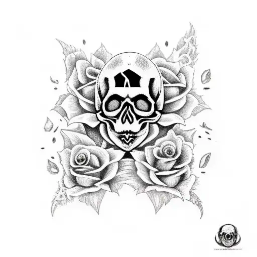 skull, moth, moon and roses tattoo design idea