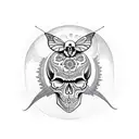 skull, moth, moon tattoo design idea