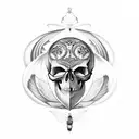 skull, moth, moon tattoo design idea