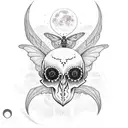 moth skull and moon tattoo design idea