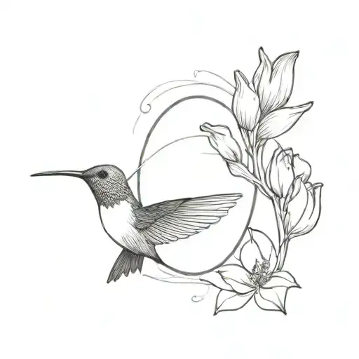 A hummingbird and a tulip circle jim and jam tattoo design idea