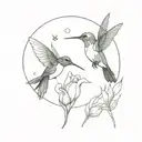 A hummingbird and a tulip circle jim and jam tattoo design idea