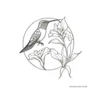 A hummingbird and a tulip circle jim and jam tattoo design idea