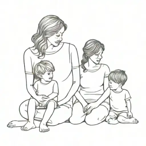 Minimalist "Mom With Two Sons" Tattoo Idea BlackInk AI