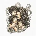 mom with long dark hair and her two sons in her hug one with curly hair  tattoo design idea