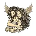 mom with long dark hair and her two sons in her hug one with curly hair  tattoo design idea