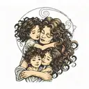 mom with long dark hair and her two sons in her hug one with curly hair  tattoo design idea