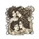mom with long dark hair and her two sons in her hug one with curly hair  tattoo design idea