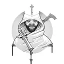 hood priest with sword tattoo design idea
