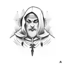 hood priest with sword tattoo design idea