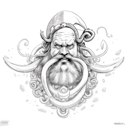 full body King Neptune coming out of the sea tattoo design idea
