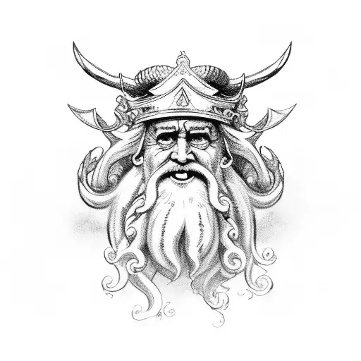 king Neptune cool and detailed  tattoo design idea