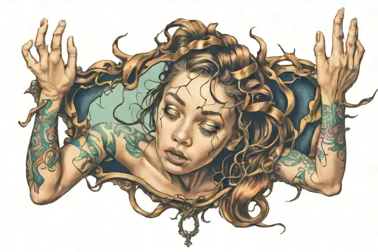 trapped girl tattoo design idea