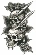 skull dagger wrapped with anaconda coiling tattoo design idea
