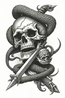 skull dagger wrapped with anaconda coiling tattoo design idea