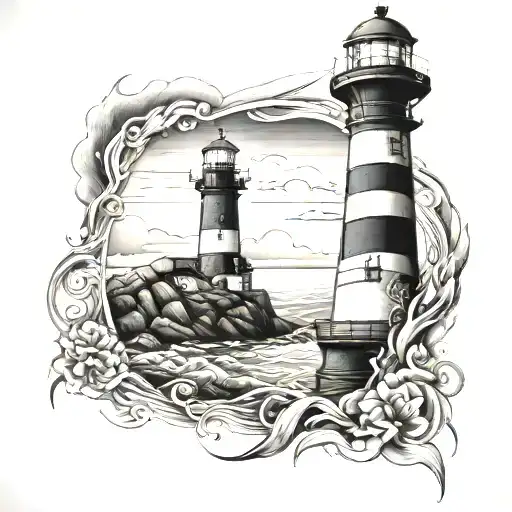 lighthouse guiding ships tattoo design idea
