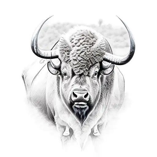 A blackwork tattoo of a buffalo grazing in a national park tattoo design idea