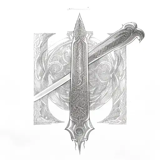 An intricate sketch of a magical sword from the Stormlight Archive tattoo design idea