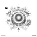 A cosmic scene featuring various cosmere worlds and their unique magic systems tattoo design idea