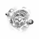 A cosmic scene featuring various cosmere worlds and their unique magic systems tattoo design idea