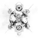 A cosmic scene featuring various cosmere worlds and their unique magic systems tattoo design idea