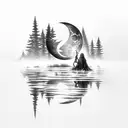 moonknight on his knees with cape, in front of a forest, in front of a pond with reflection tattoo design idea