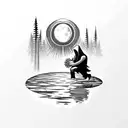 moon knight on his knees praying in a forest in front of a pond  tattoo design idea