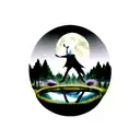 Moon Knight, overcasting on a forest, with the moon in the sky reflecting on a pond tattoo design idea