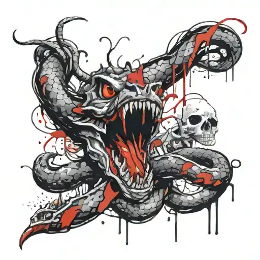 demon snake dripping blood from open mouth tattoo design idea