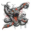 demon snake dripping blood from open mouth tattoo design idea