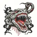 demon snake dripping blood from open mouth tattoo design idea