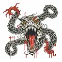 demon snake dripping blood from open mouth tattoo design idea