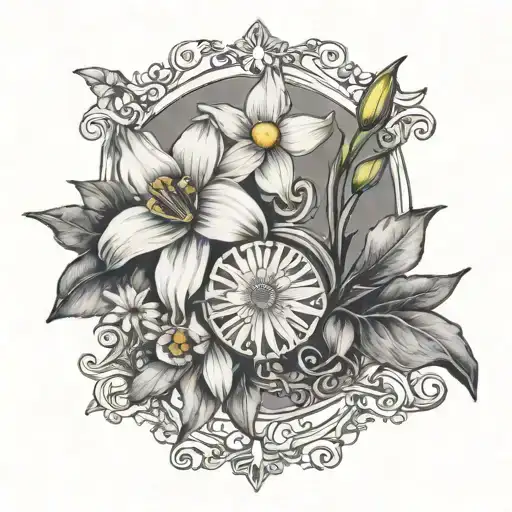 1970 roman numeral with daffodil and daisy flower tattoo design idea