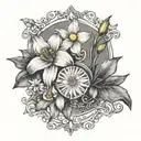 1970 roman numeral with daffodil and daisy flower tattoo design idea