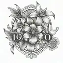 1970 roman numeral with daffodil and daisy flower tattoo design idea