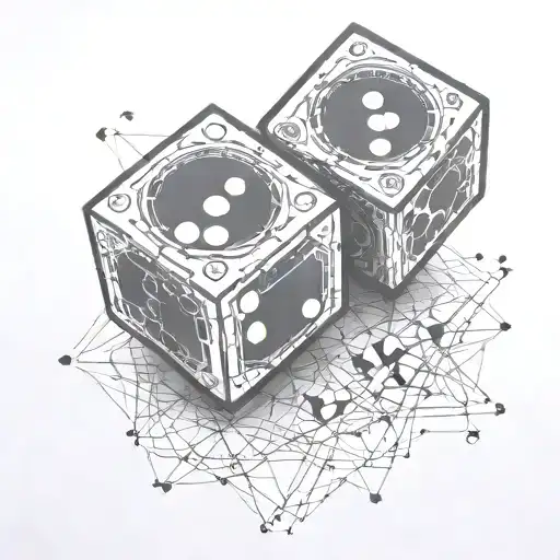 two dice, without the black spots, being rolled onto a hard surface.  From a side, nearby perspective.  tattoo design idea