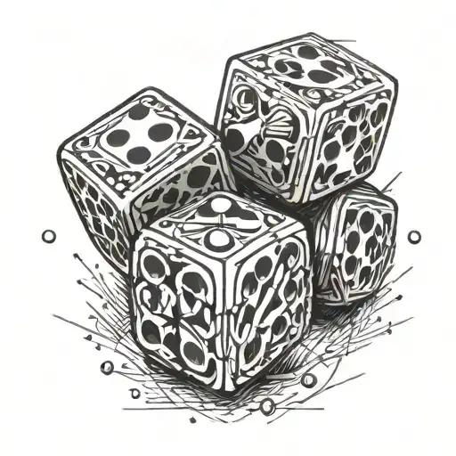 two dice, without the black spots, being rolled onto a hard surface.  From a side, nearby perspective.  tattoo design idea