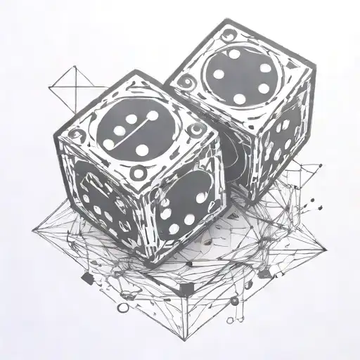 two dice, without the black spots, being rolled onto a hard surface.  From a side, nearby perspective.  tattoo design idea