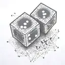 two dice, without the black spots, being rolled onto a hard surface.  From a side, nearby perspective.  tattoo design idea