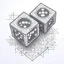 two dice, without the black spots, being rolled onto a hard surface.  From a side, nearby perspective.  tattoo design idea
