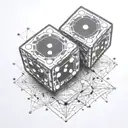 two dice, without the black spots, being rolled onto a hard surface.  From a side, nearby perspective.  tattoo design idea
