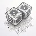 two dice, without the black spots, being rolled onto a hard surface.  From a side, nearby perspective.  tattoo design idea