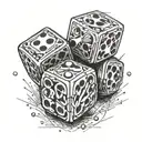 two dice, without the black spots, being rolled onto a hard surface.  From a side, nearby perspective.  tattoo design idea