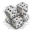 two dice, without the black spots, being rolled onto a hard surface.  From a side, nearby perspective.  tattoo design idea