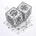 two dice, without the black spots, being rolled onto a hard surface.  From a side, nearby perspective.  tattoo design idea