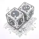 two dice, without the black spots, being rolled onto a hard surface.  From a side, nearby perspective.  tattoo design idea
